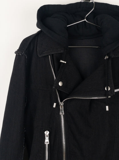 Balmain Hooded Denim Perfecto Biker Jacket