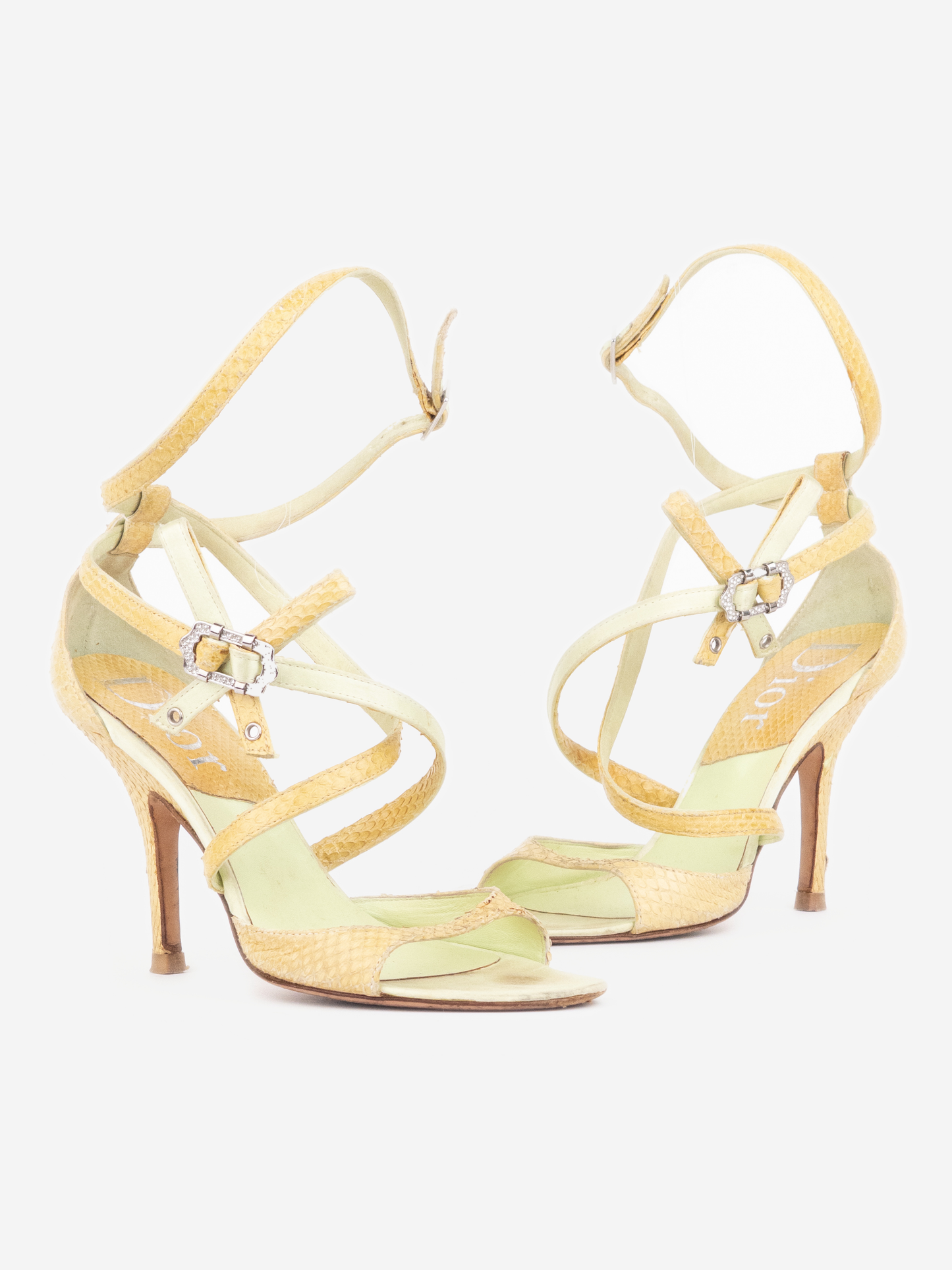 Dior by Galliano 2000s Rhinestone Bow Python Snakeskin Sandal Heels