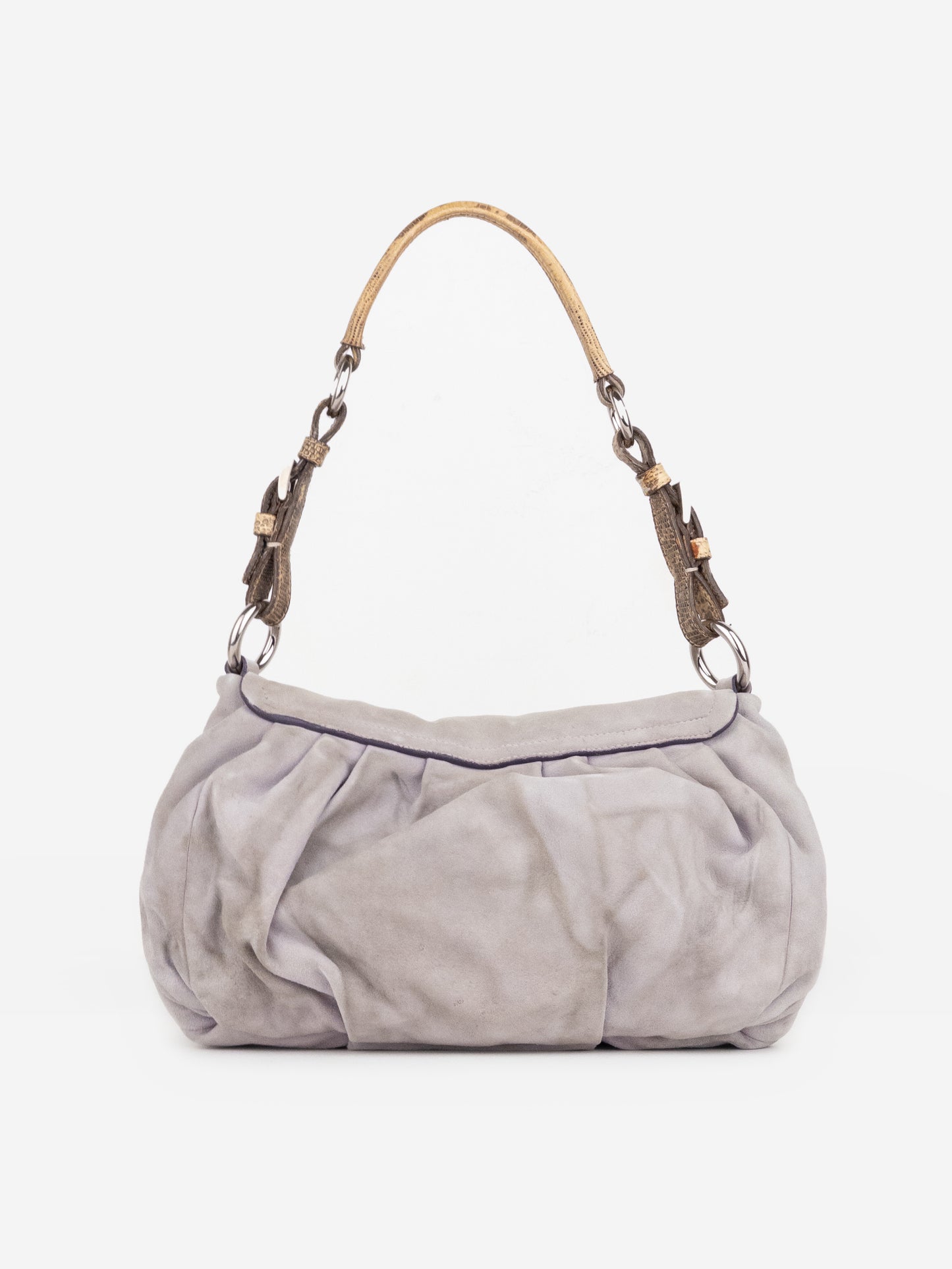 Prada 2000s Suede Lizard Buckle Hobo Shoulder Bag