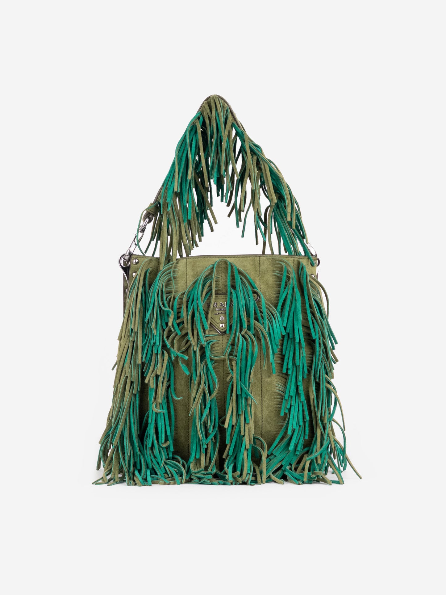 Prada SS07 Two-Tone Suede Fringe Hobo Shoulder Bag
