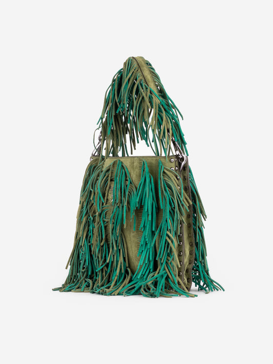 Prada SS07 Two-Tone Suede Fringe Hobo Shoulder Bag