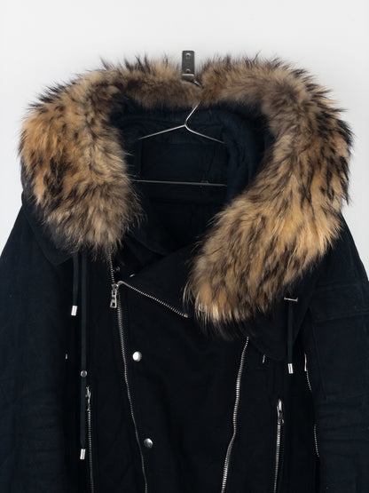 Balmain by Olivier Rousteing AW13 Fur-Hood Biker Bondage Parka Jacket