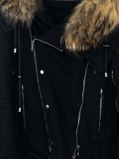 Balmain by Olivier Rousteing AW13 Fur-Hood Biker Bondage Parka Jacket