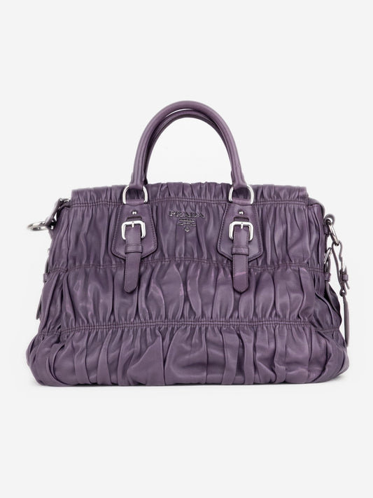 Prada 2000s Ruched Gaufre Shopper Tote Handbag