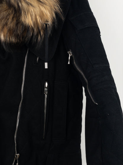 Balmain by Olivier Rousteing AW13 Fur-Hood Biker Bondage Parka Jacket