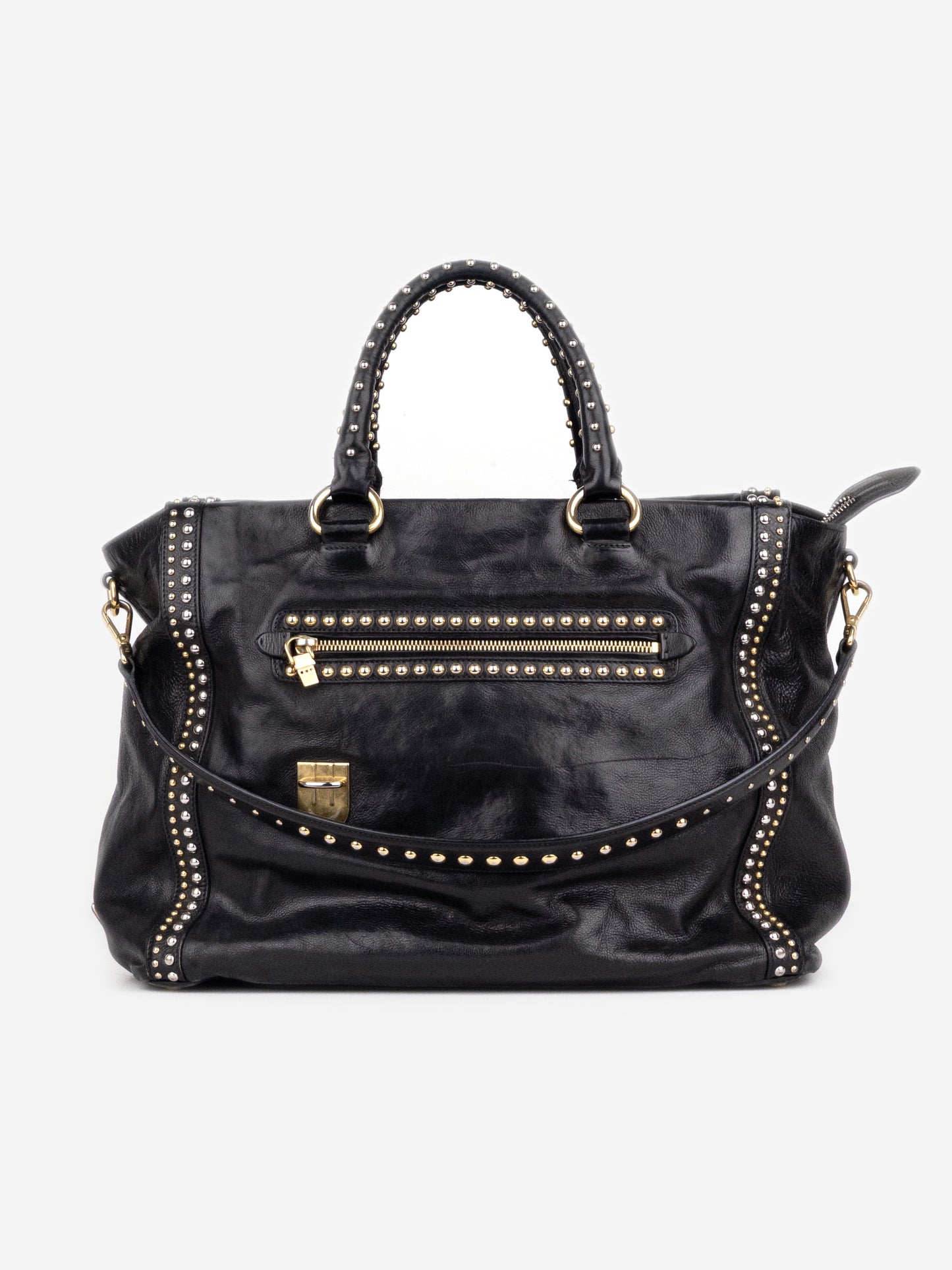 Prada 2000s Studded Leather Shopper Tote Handbag
