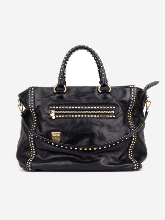Prada 2000s Studded Leather Shopper Tote Handbag