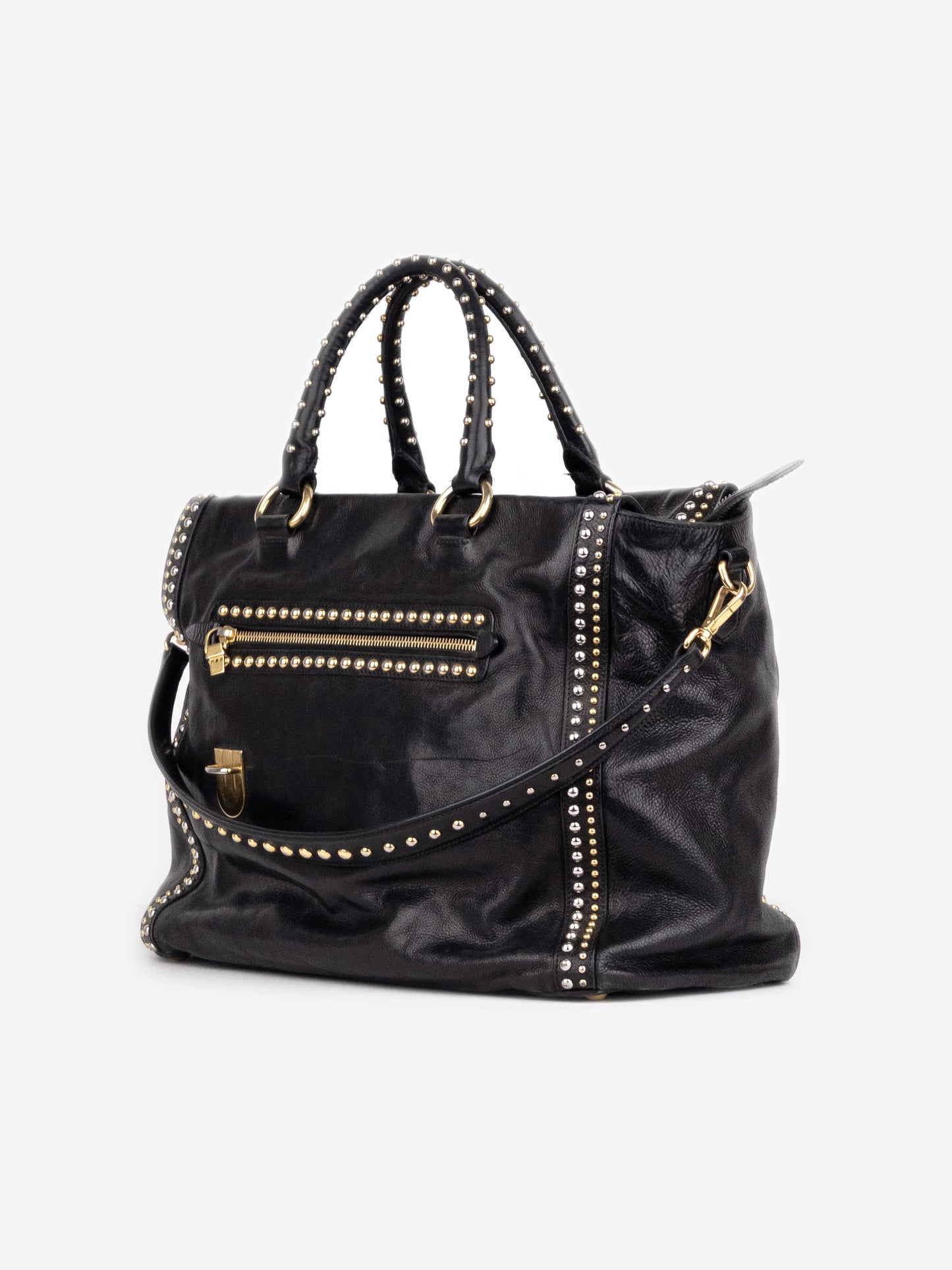 Prada 2000s Studded Leather Shopper Tote Handbag