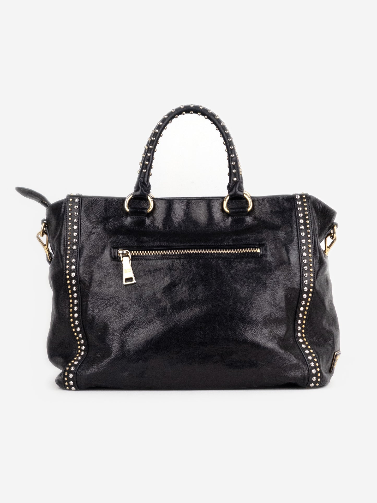 Prada 2000s Studded Leather Shopper Tote Handbag