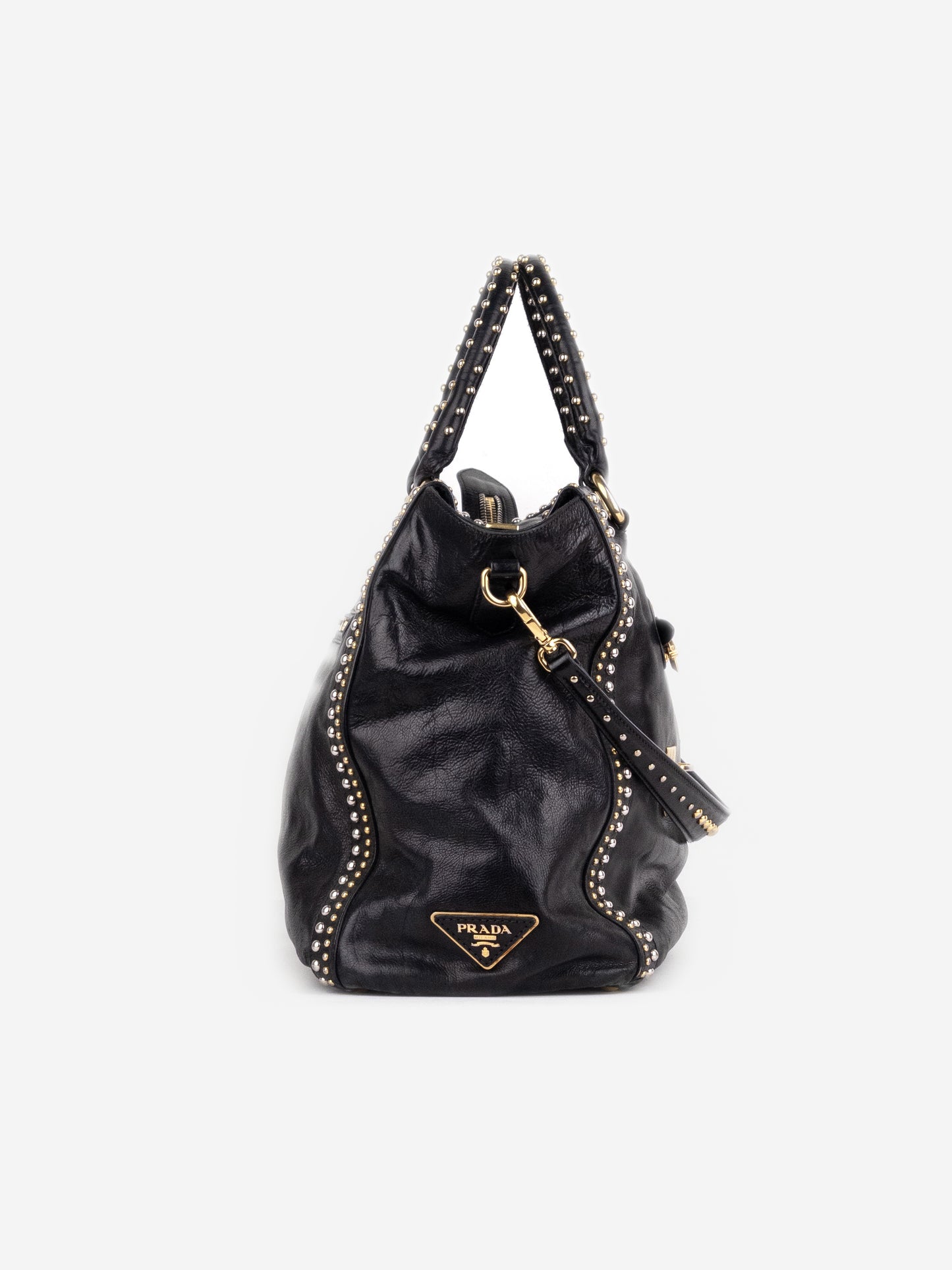 Prada 2000s Studded Leather Shopper Tote Handbag