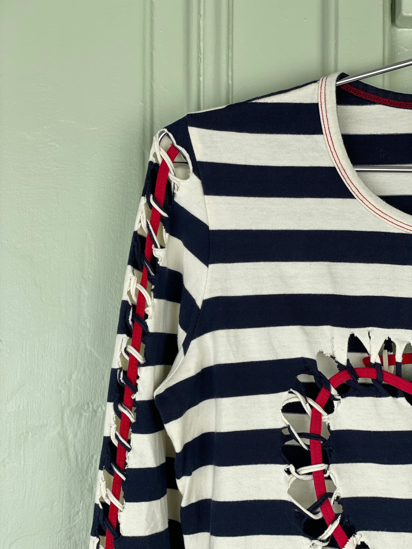 Jean Paul Gaultier 90s Sailor-Striped Heart&Anchor Cutout Longsleeve Shirt