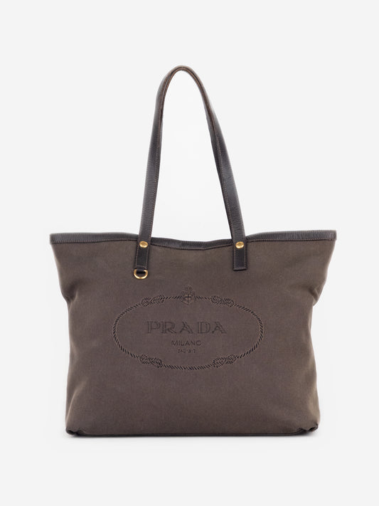 Prada 2000s Jacquard Canvas Shopper Tote Handbag