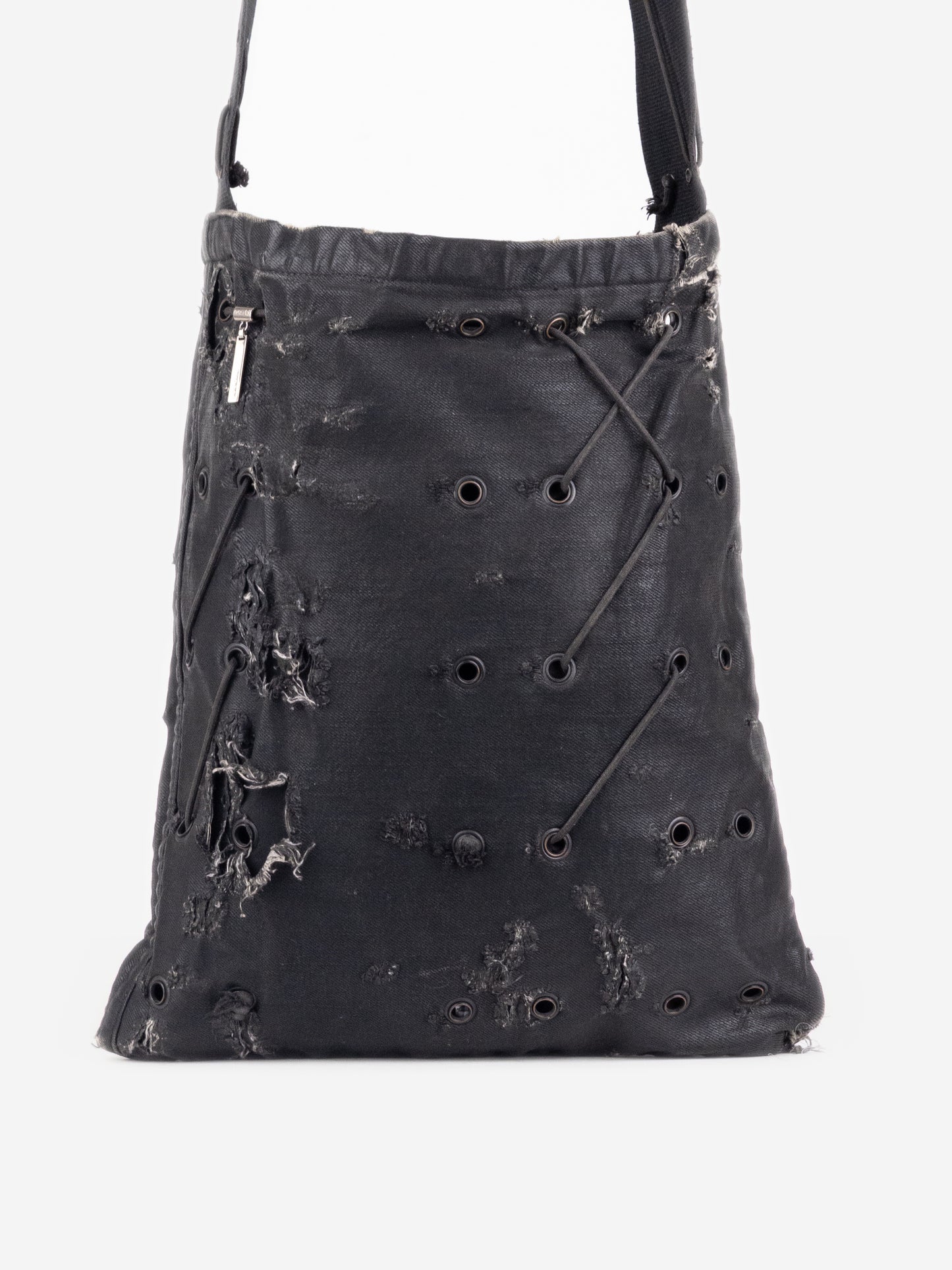 Dior Homme by Hedi Slimane SS04 'Strip' Waxed Distressed Grommet Shoulder Bag