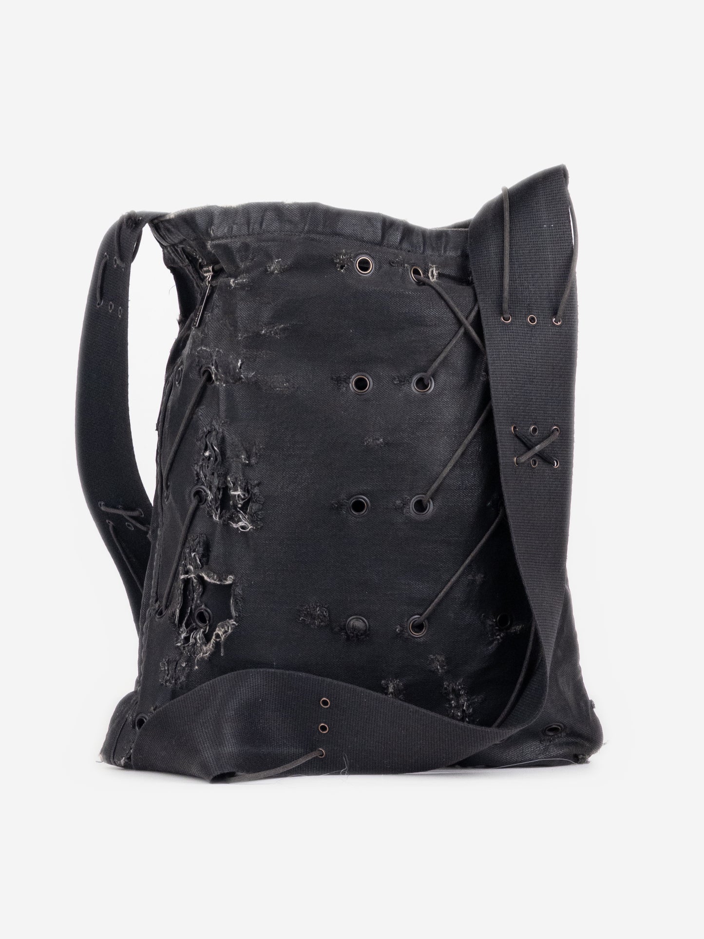 Dior Homme by Hedi Slimane SS04 'Strip' Waxed Distressed Grommet Shoulder Bag