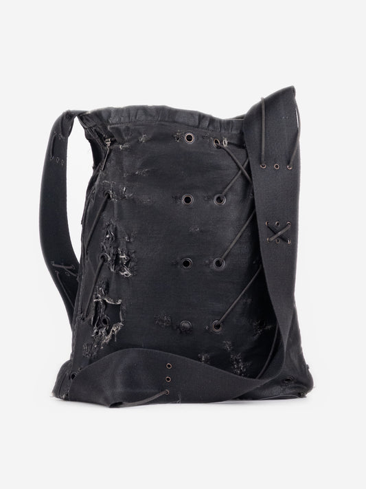 Dior Homme by Hedi Slimane SS04 'Strip' Waxed Distressed Grommet Shoulder Bag