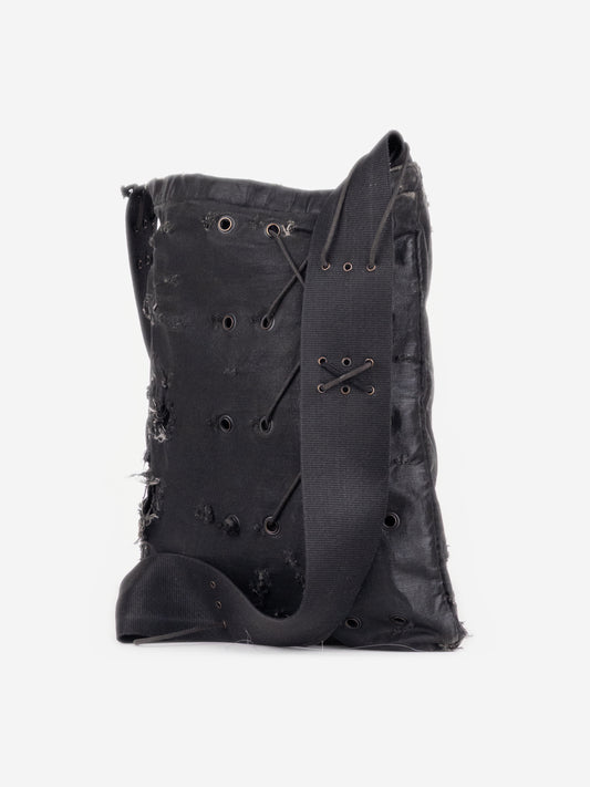Dior Homme by Hedi Slimane SS04 'Strip' Waxed Distressed Grommet Shoulder Bag