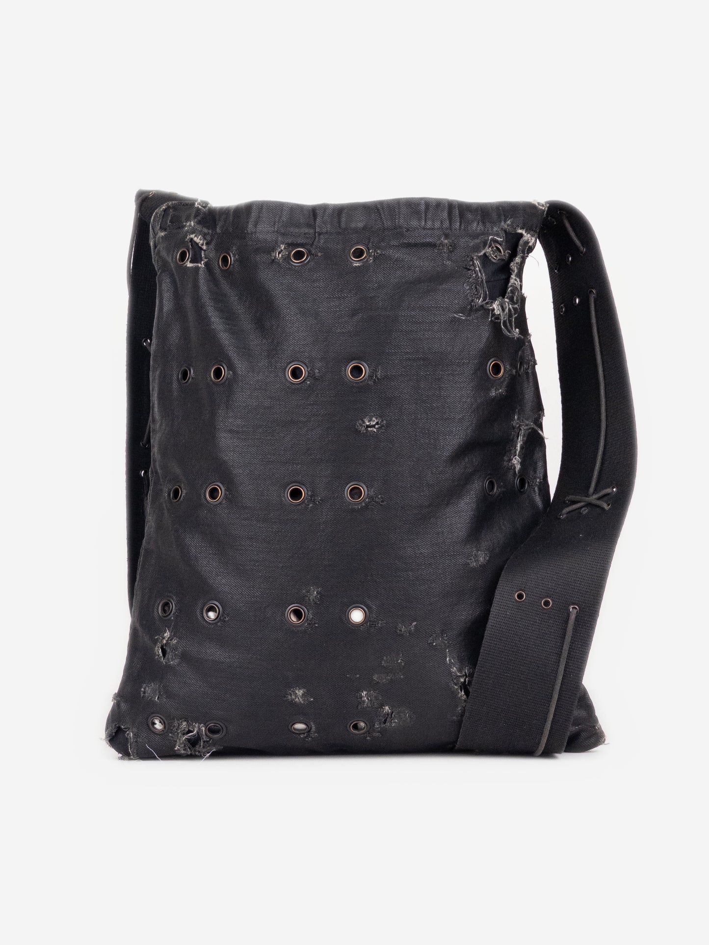 Dior Homme by Hedi Slimane SS04 'Strip' Waxed Distressed Grommet Shoulder Bag