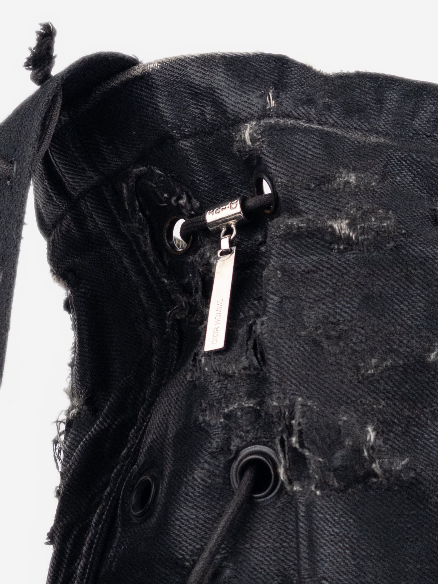Dior Homme by Hedi Slimane SS04 'Strip' Waxed Distressed Grommet Shoulder Bag