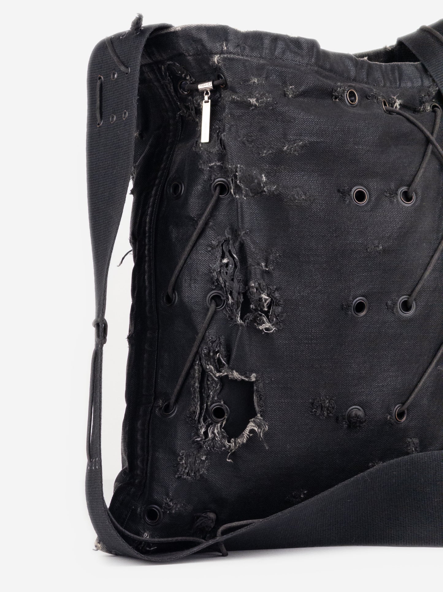 Dior Homme by Hedi Slimane SS04 'Strip' Waxed Distressed Grommet Shoulder Bag