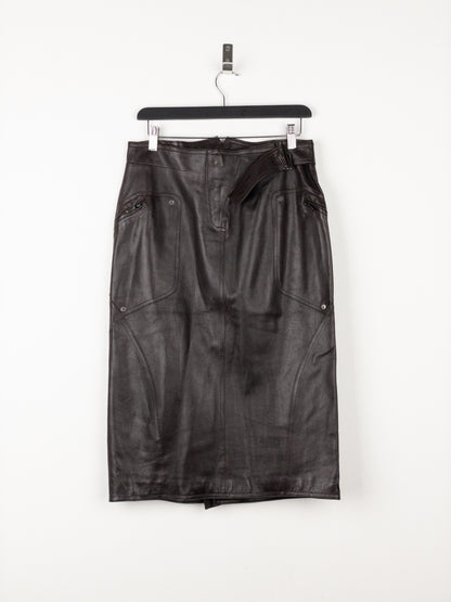 Dior by Galliano AW03 Bondage Biker Leather Midi Skirt