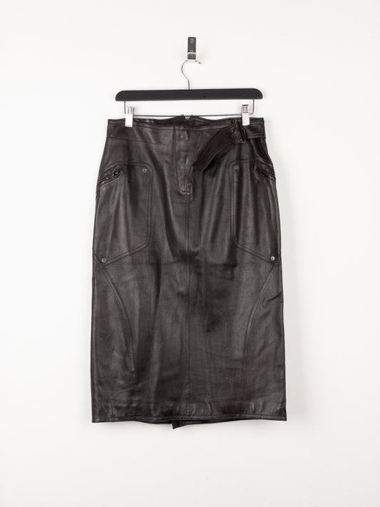 Dior by Galliano AW03 Bondage Biker Leather Midi Skirt