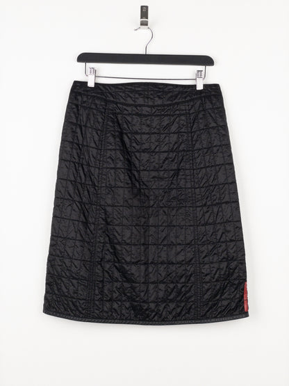 Prada AW99 Linea Rossa Red Tab Padded Quilted Zipper Midi Skirt