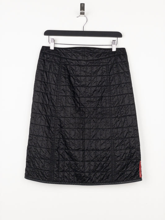 Prada AW99 Linea Rossa Red Tab Padded Quilted Zipper Midi Skirt