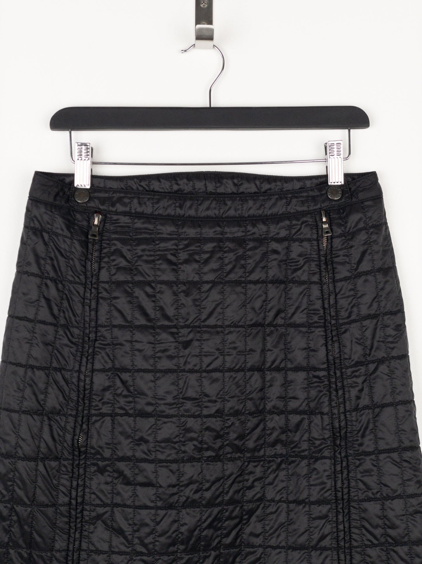 Prada AW99 Linea Rossa Red Tab Padded Quilted Zipper Midi Skirt