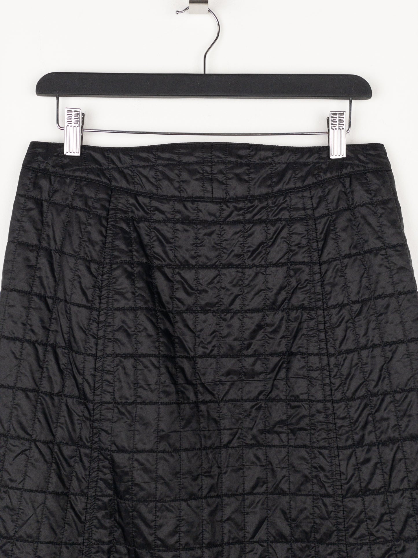 Prada AW99 Linea Rossa Red Tab Padded Quilted Zipper Midi Skirt