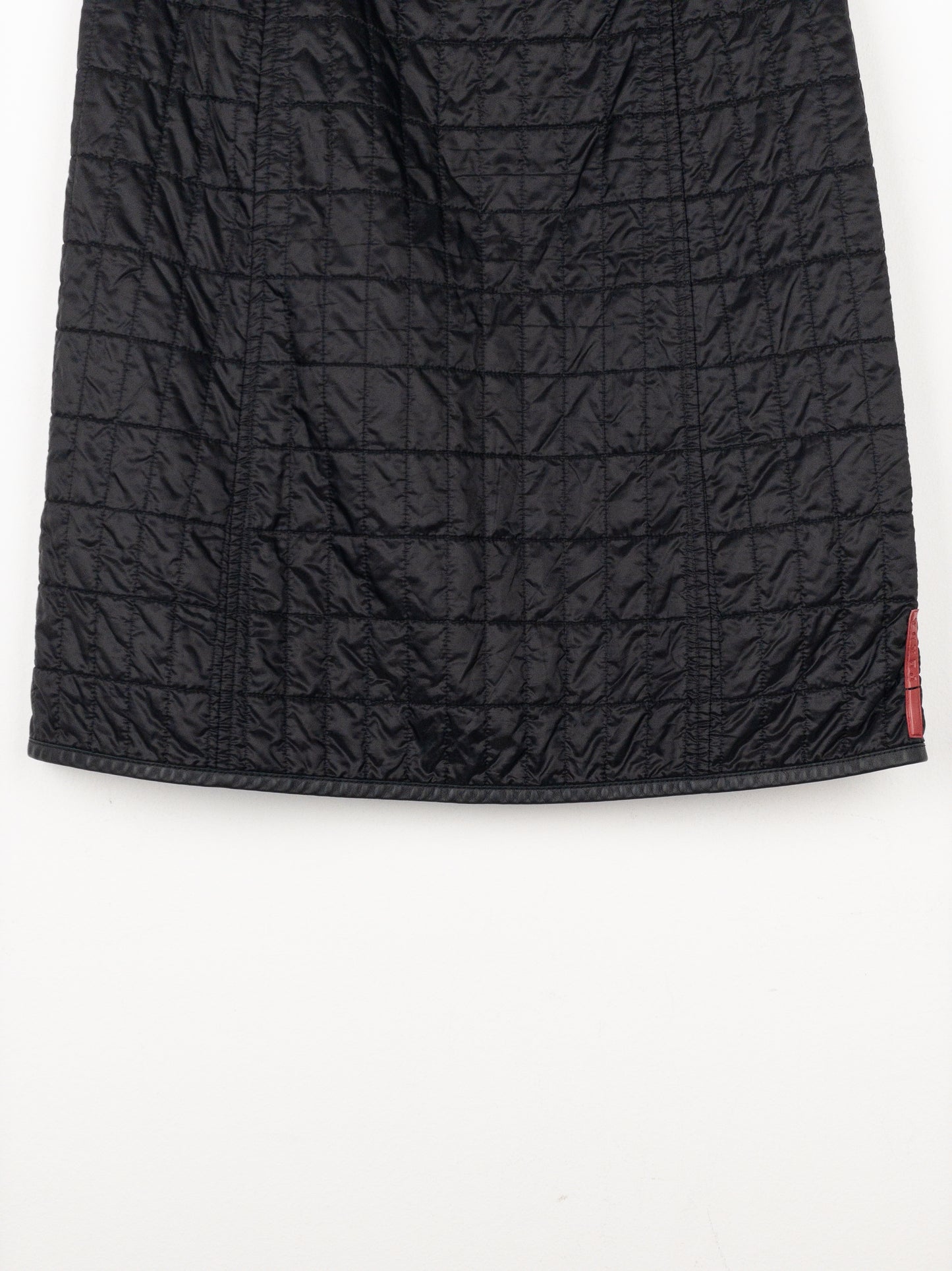 Prada AW99 Linea Rossa Red Tab Padded Quilted Zipper Midi Skirt