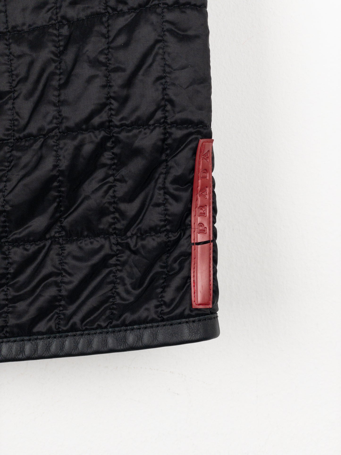 Prada AW99 Linea Rossa Red Tab Padded Quilted Zipper Midi Skirt