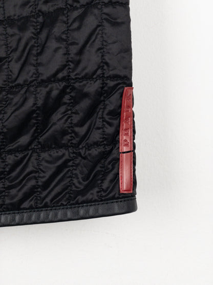 Prada AW99 Linea Rossa Red Tab Padded Quilted Zipper Midi Skirt