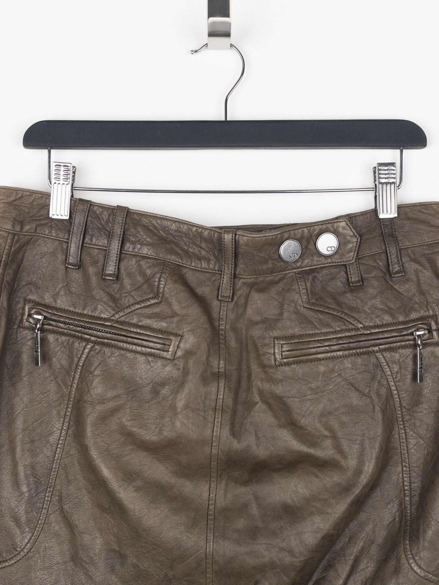 Dior by Galliano SS06 Leather Military Cargo Mini Skirt