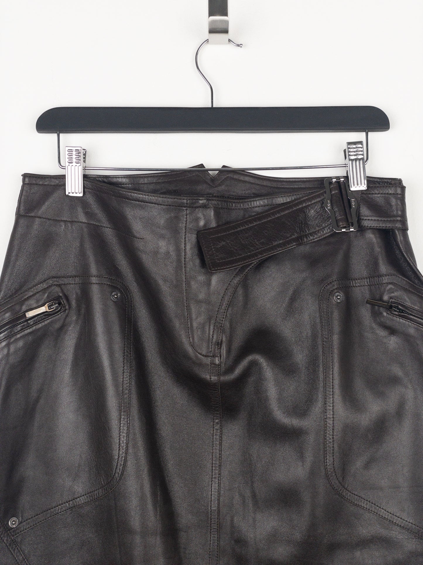 Dior by Galliano AW03 Bondage Biker Leather Midi Skirt