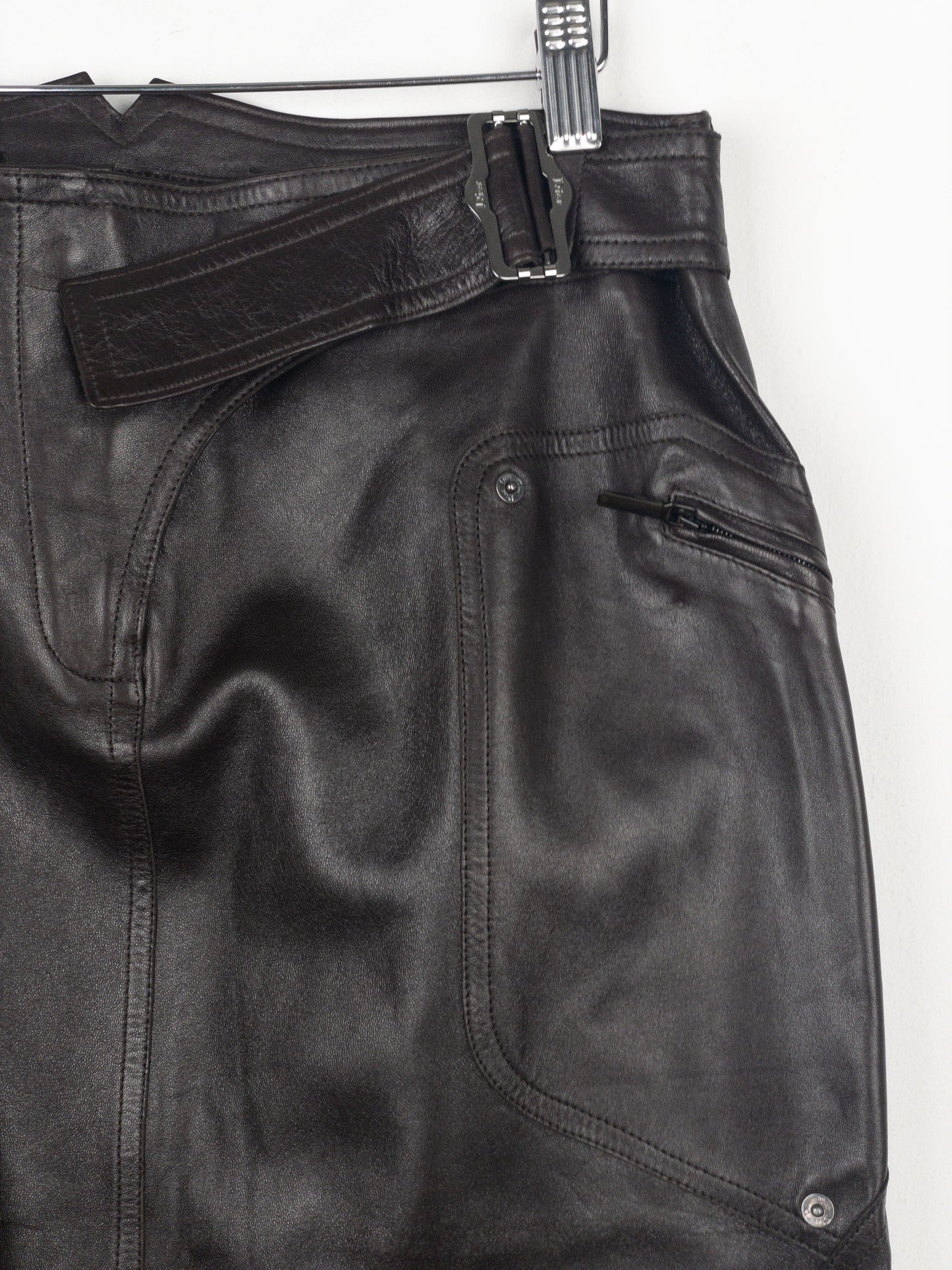 Dior by Galliano AW03 Bondage Biker Leather Midi Skirt