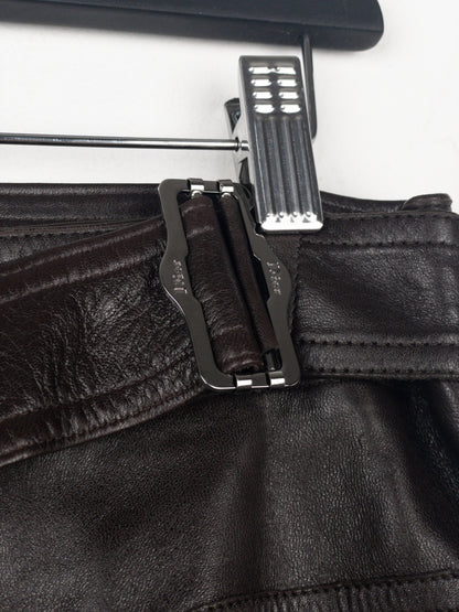 Dior by Galliano AW03 Bondage Biker Leather Midi Skirt