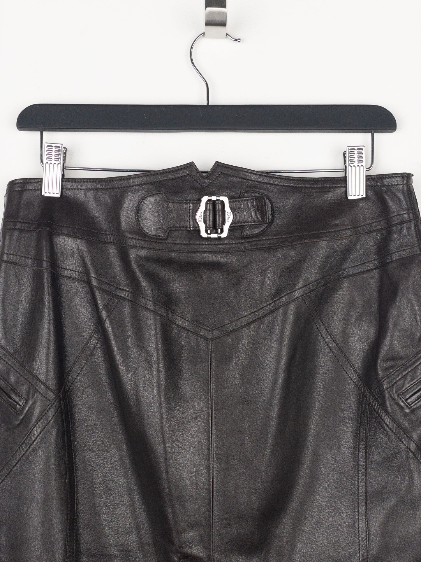 Dior by Galliano AW03 Bondage Biker Leather Midi Skirt