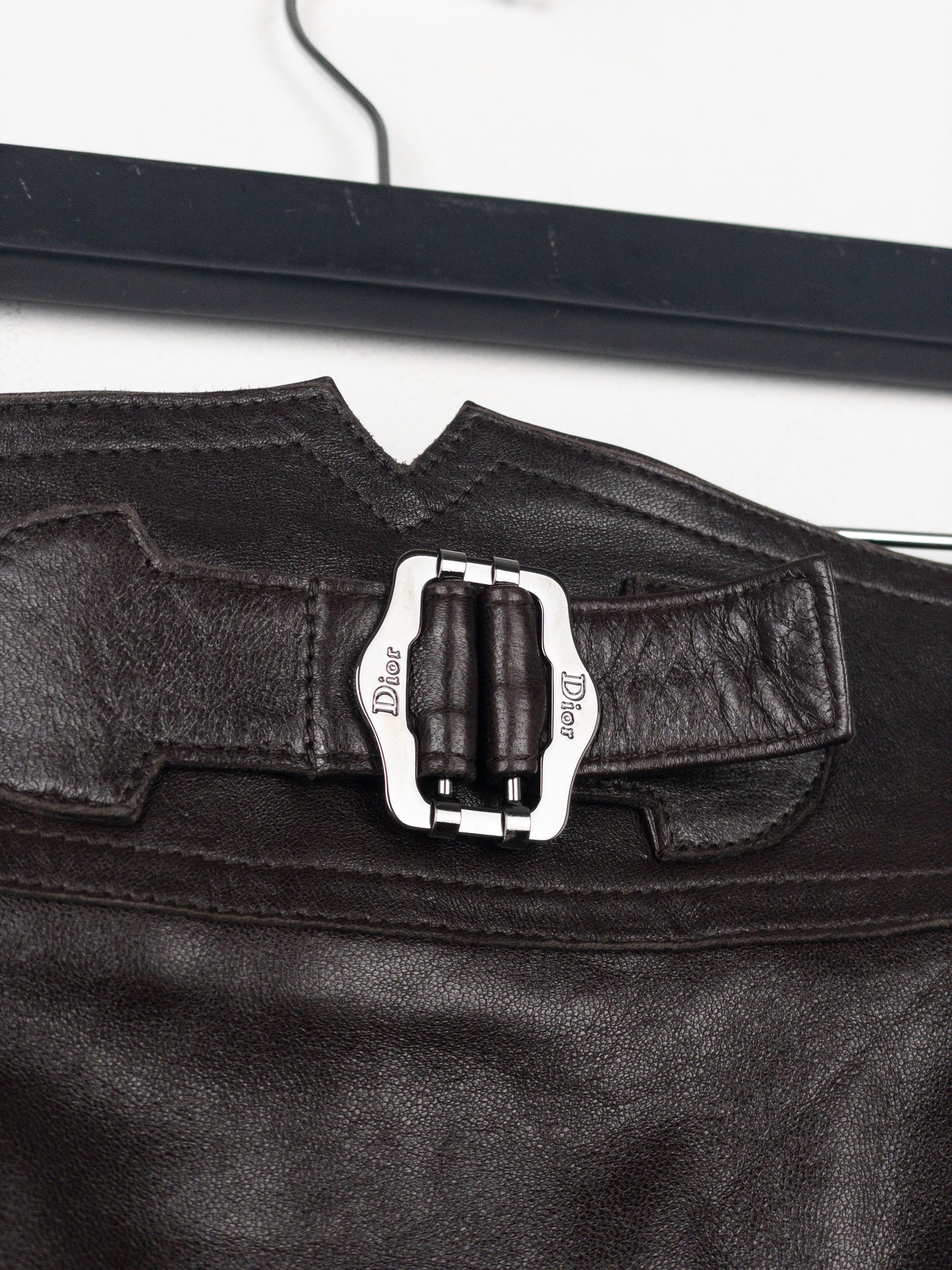 Dior by Galliano AW03 Bondage Biker Leather Midi Skirt