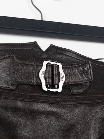 Dior by Galliano AW03 Bondage Biker Leather Midi Skirt