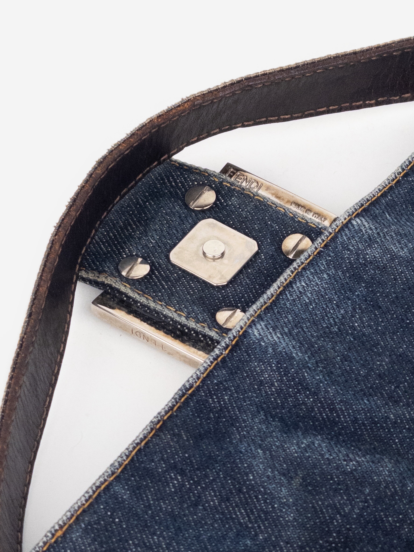Fendi 2000s Limited Floral Daisy Embroidery Denim Baguette Shoulder Bag
