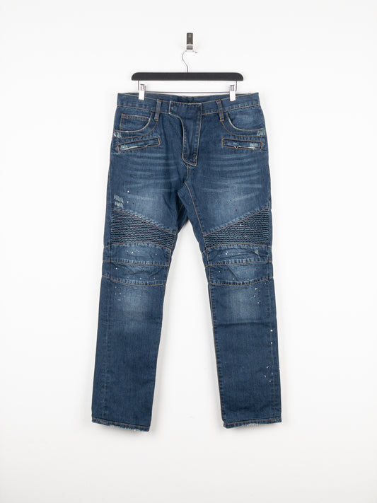 Balmain Dark Wash Biker Denim Jeans