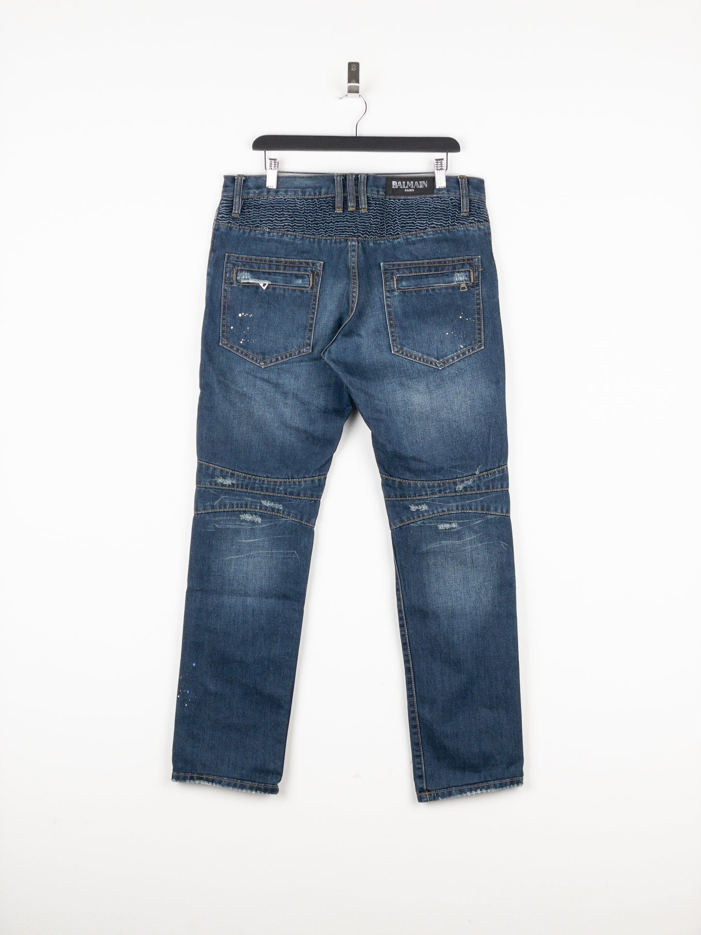 Balmain Dark Wash Biker Denim Jeans