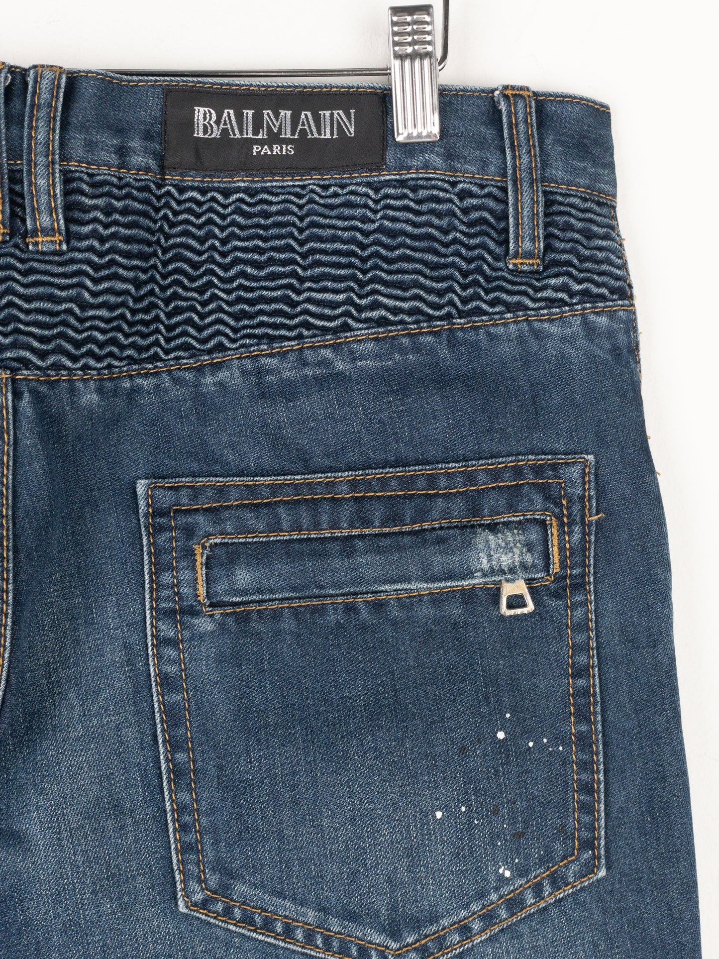 Balmain Dark Wash Biker Denim Jeans