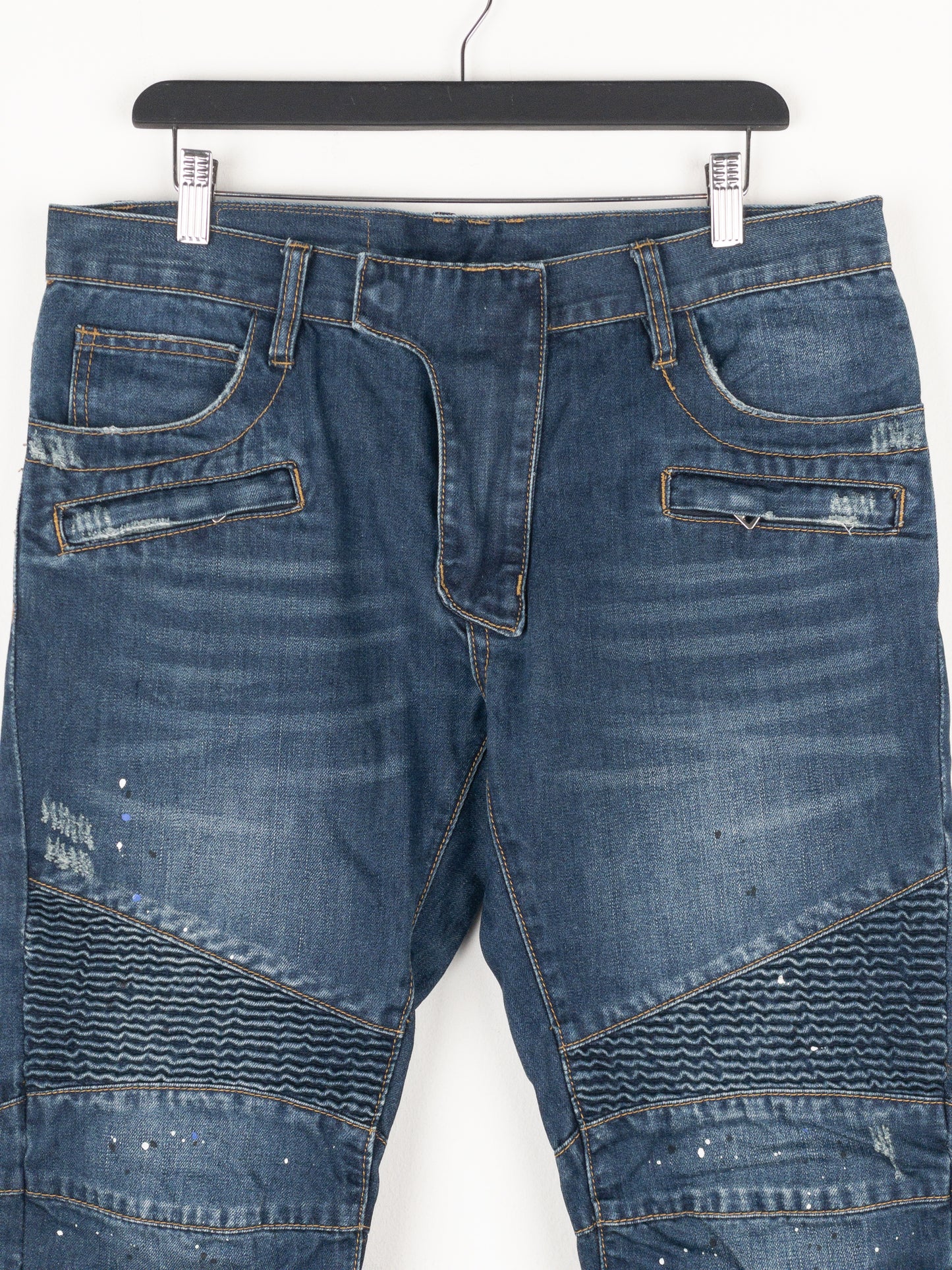 Balmain Dark Wash Biker Denim Jeans