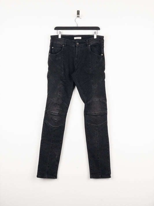 Balmain Dark Wash Biker Denim Jeans