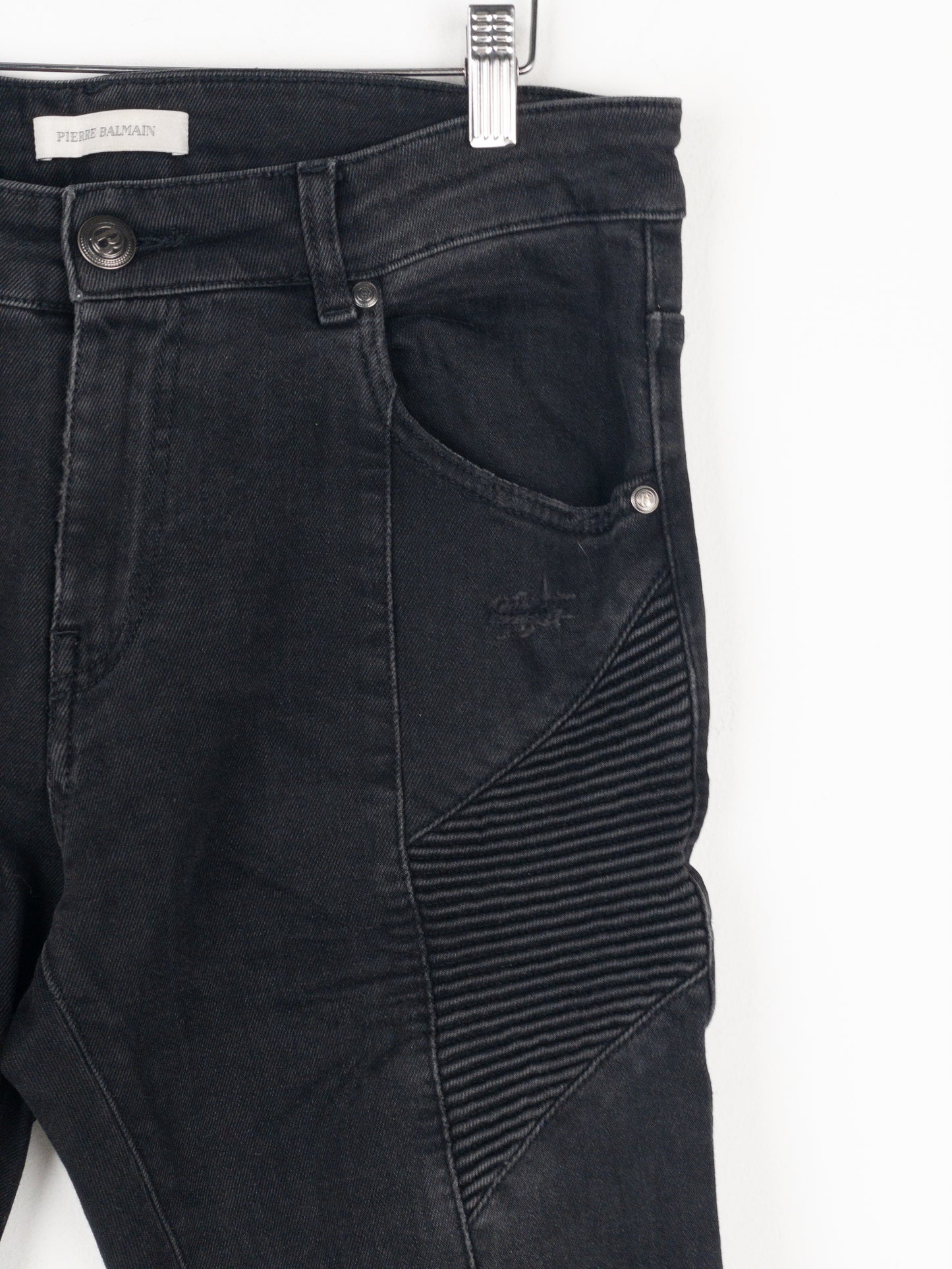 Balmain Dark Wash Biker Denim Jeans