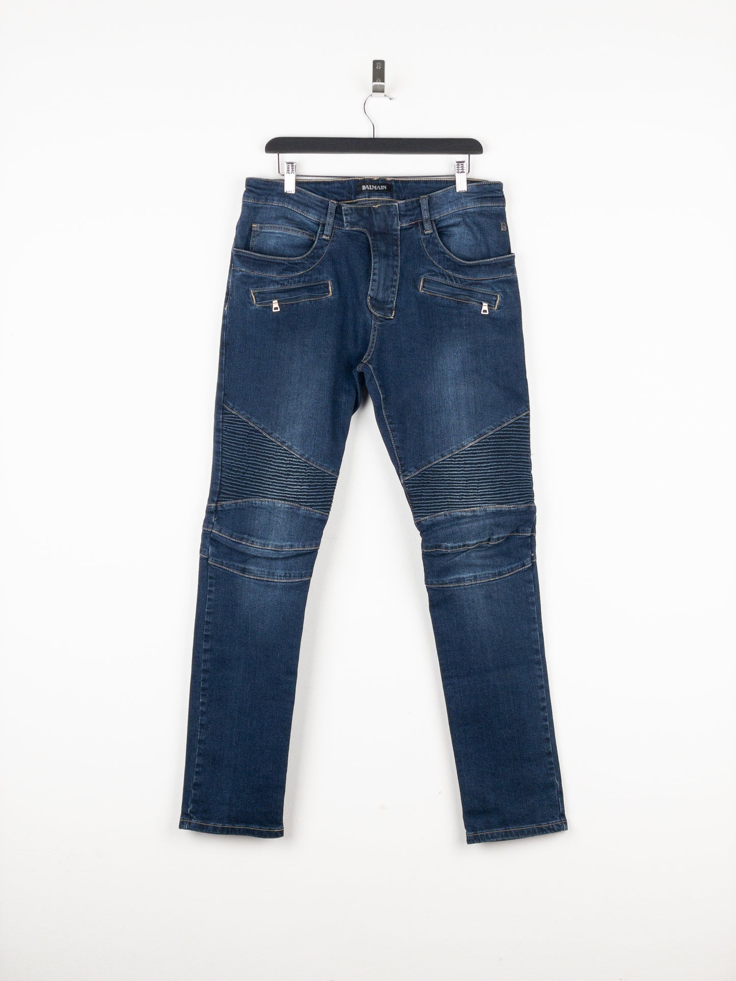 Balmain Dark Wash Biker Denim Jeans