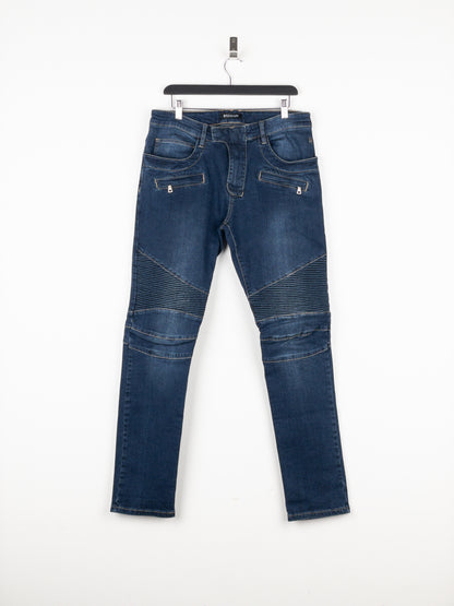 Balmain Dark Wash Biker Denim Jeans