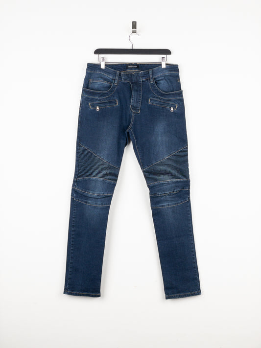 Balmain Dark Wash Biker Denim Jeans