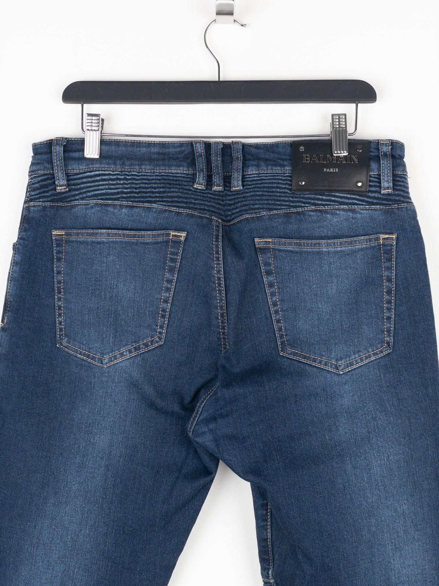 Balmain Dark Wash Biker Denim Jeans